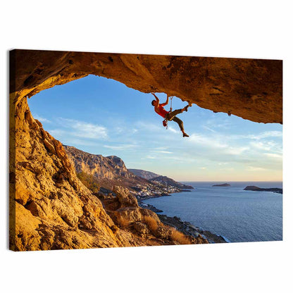Male Climber On Overhanging Rock Wall Art