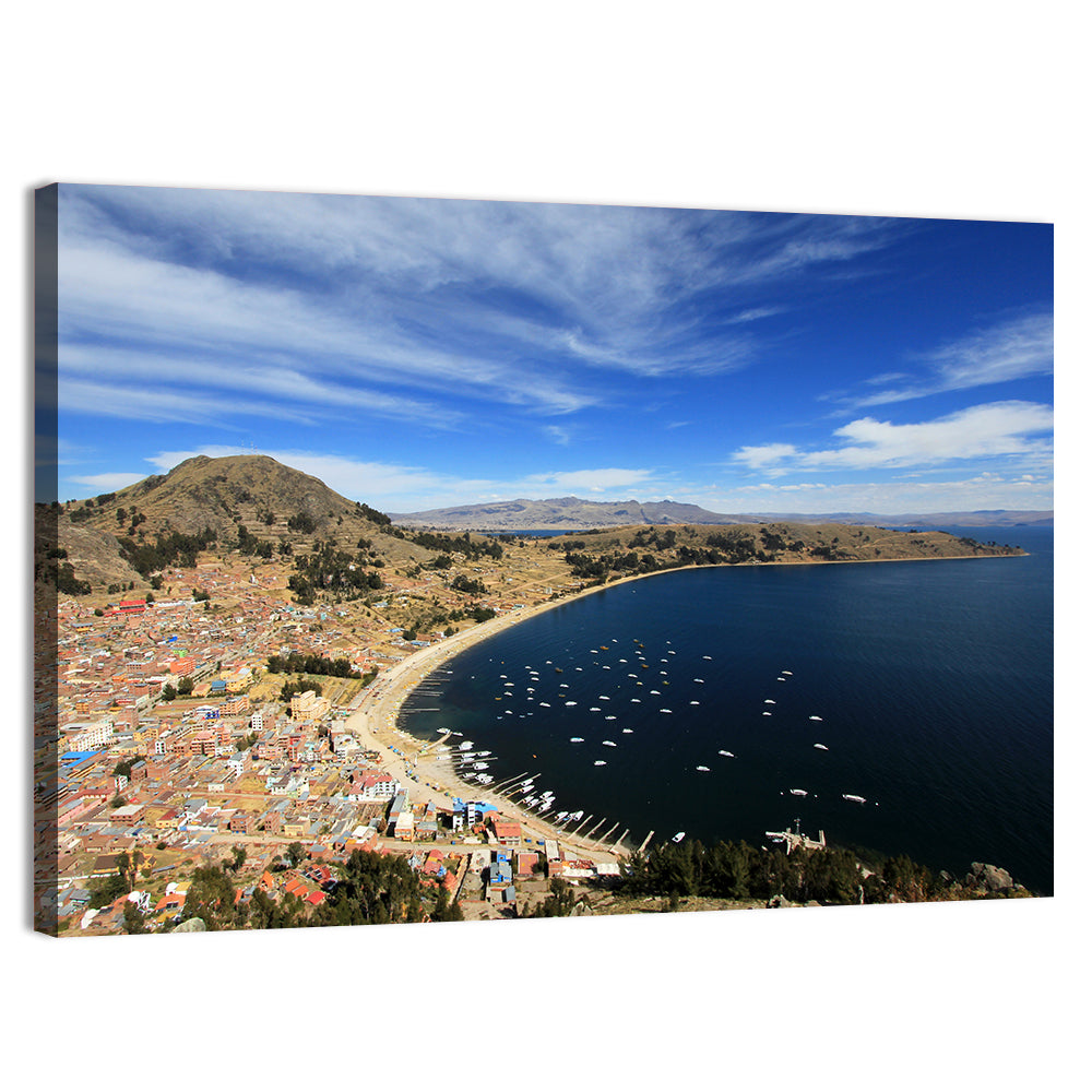 Copacabana Aerial Over Lake Titicaca Wall Art, canvas print, landscape