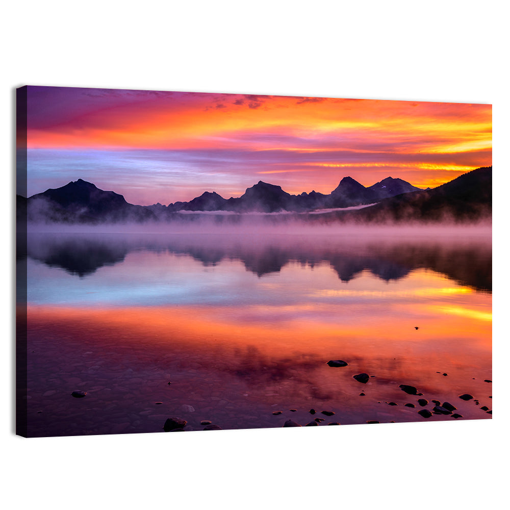 Lake Mcdonald Misty Sunset Wall Art, canvas print, landscape