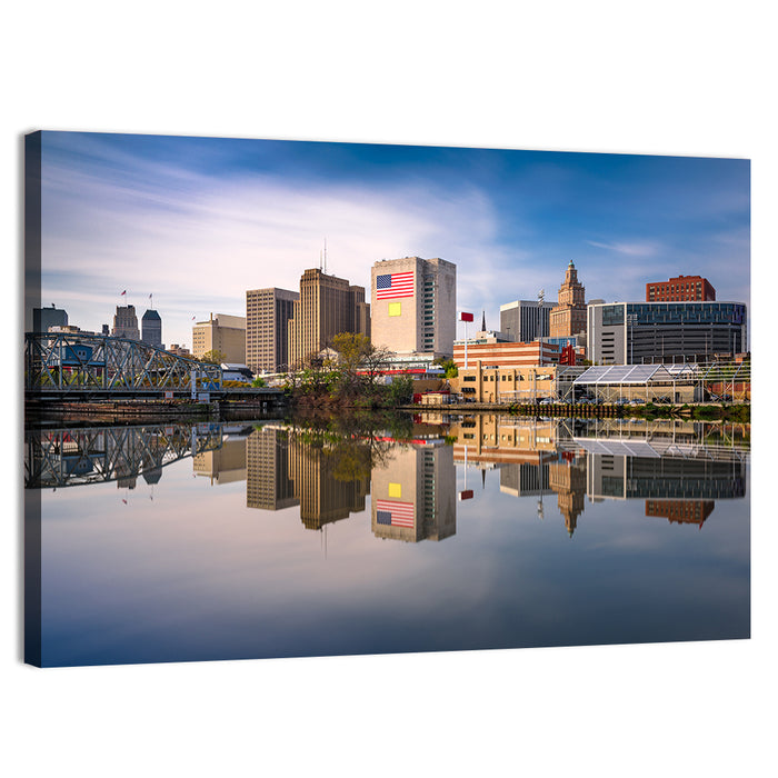 Newark Skyline Reflection Wall Art as a canvas print