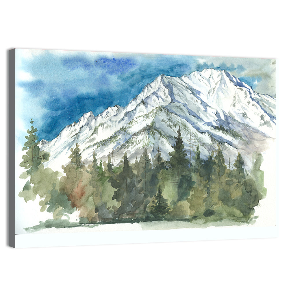 Snowy Mountain Watercolor Wall Art, canvas print, landscape