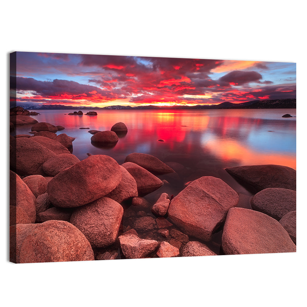 Lake Tahoe Sunset Reflection Wall Art, canvas print, landscape