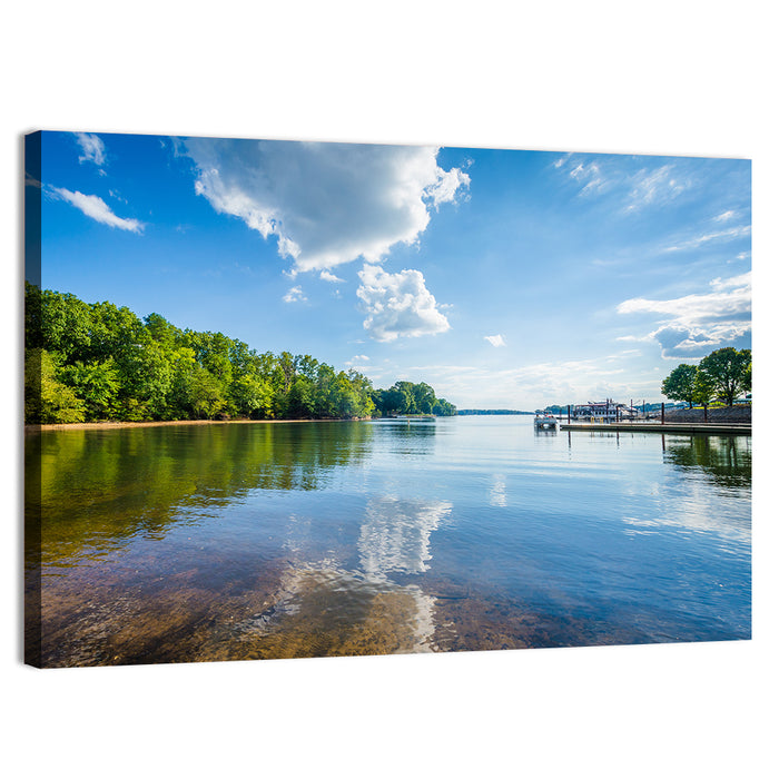Lake Norman Dockside Reflection Wall Art as a canvas print