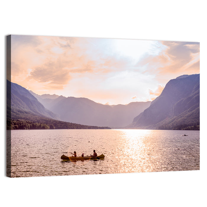 Lake Bohinj Canoe at Sunset Wall Art as a canvas print