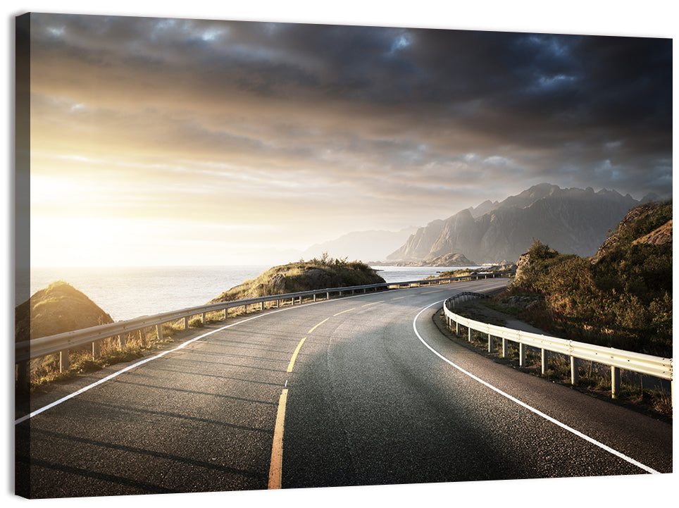 Golden Sunrise Coastal Road Wall Art, canvas print, landscape