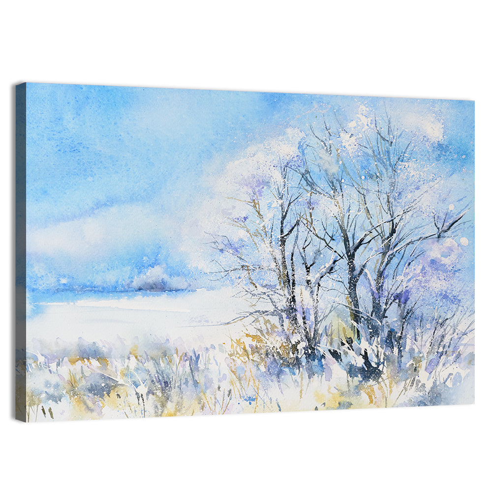 Blue Watercolor Winter Landscape Wall Art, canvas print, landscape