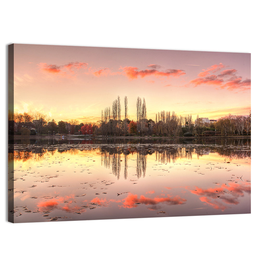 Lake Burley Griffin Sunset Reflection Wall Art, canvas print, landscape