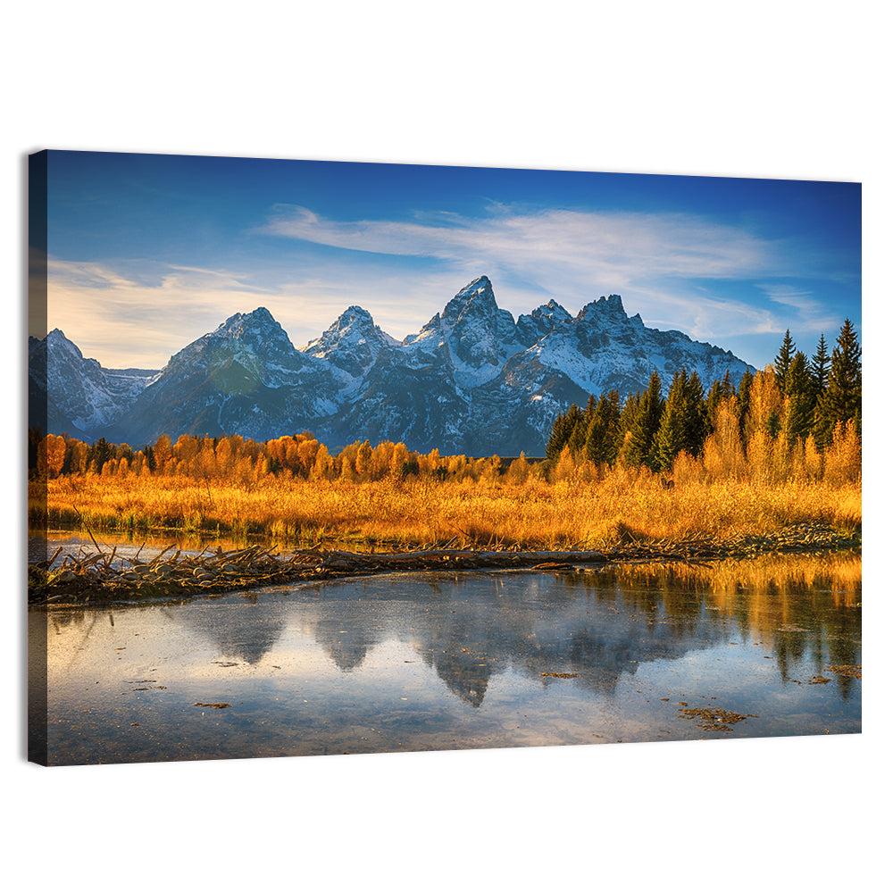 Grand Tetons Golden Reflection Wall Art, canvas print, landscape