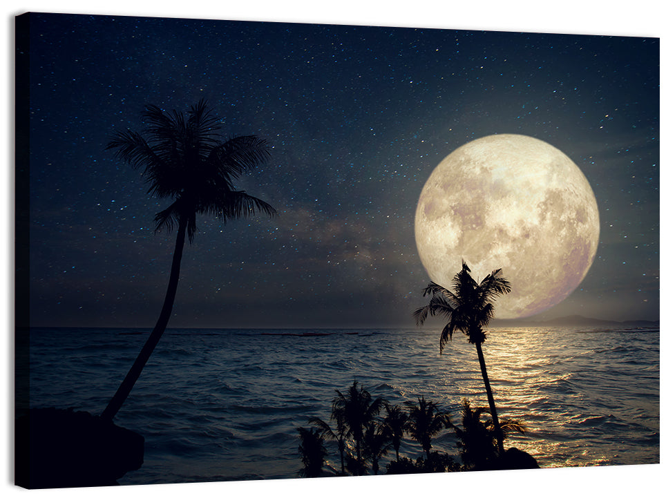 Supermoon Over Tropical Beach Wall Art