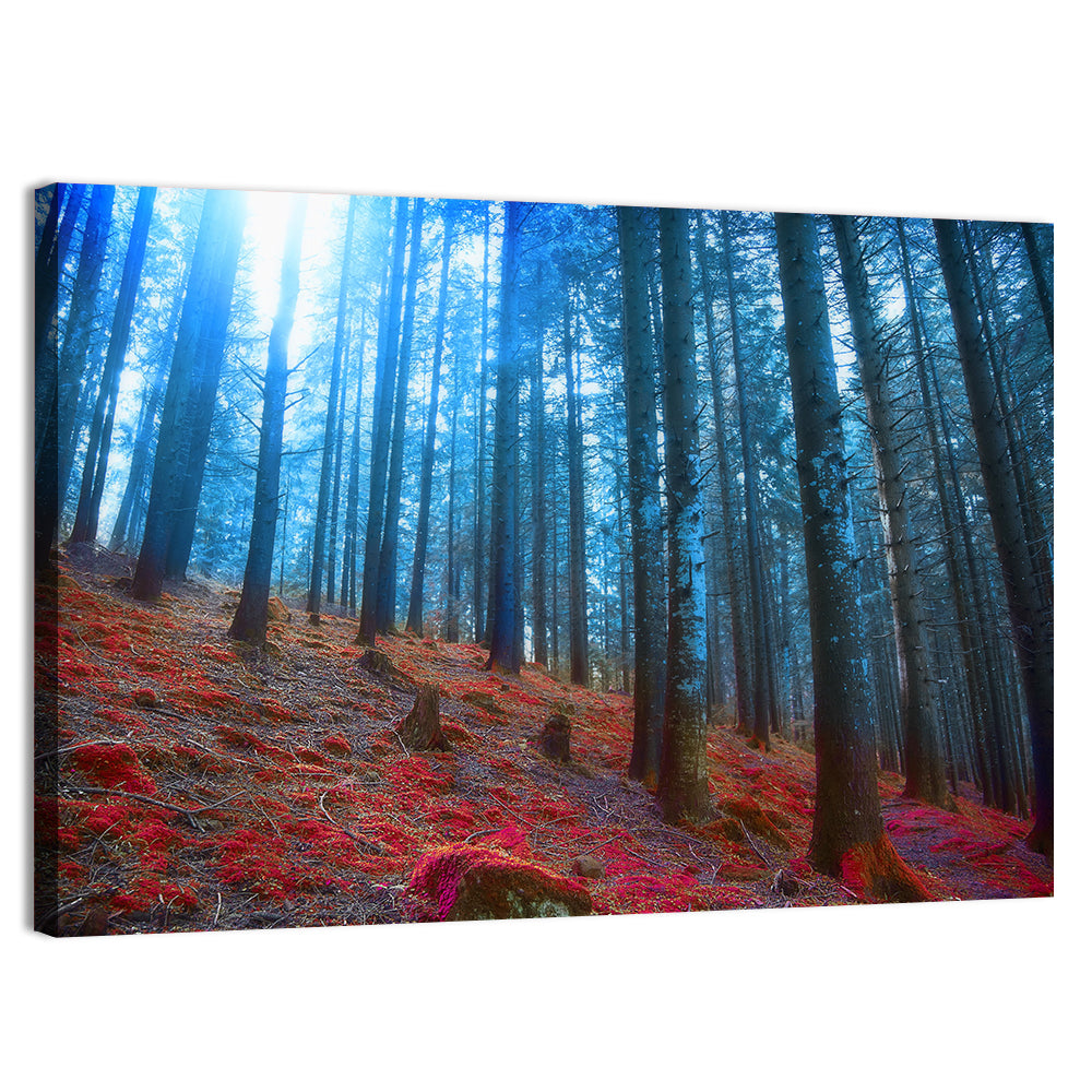 Enchanted Red Moss Forest Wall Art