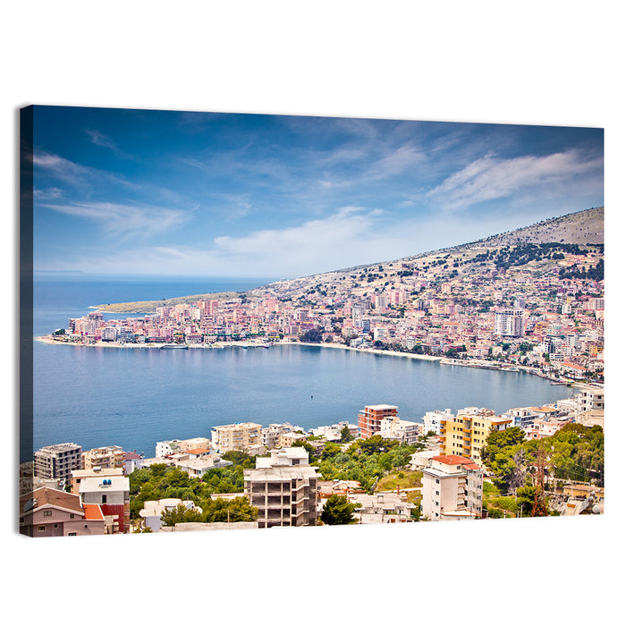 Saranda Bay Cityscape Wall Art as a canvas print