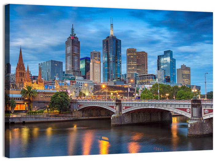 Melbourne Blue Hour Skyline Wall Art as a canvas print