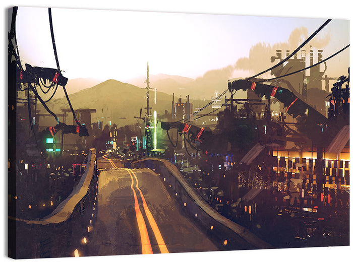 Futuristic Highway at Dusk Wall Art as a canvas print