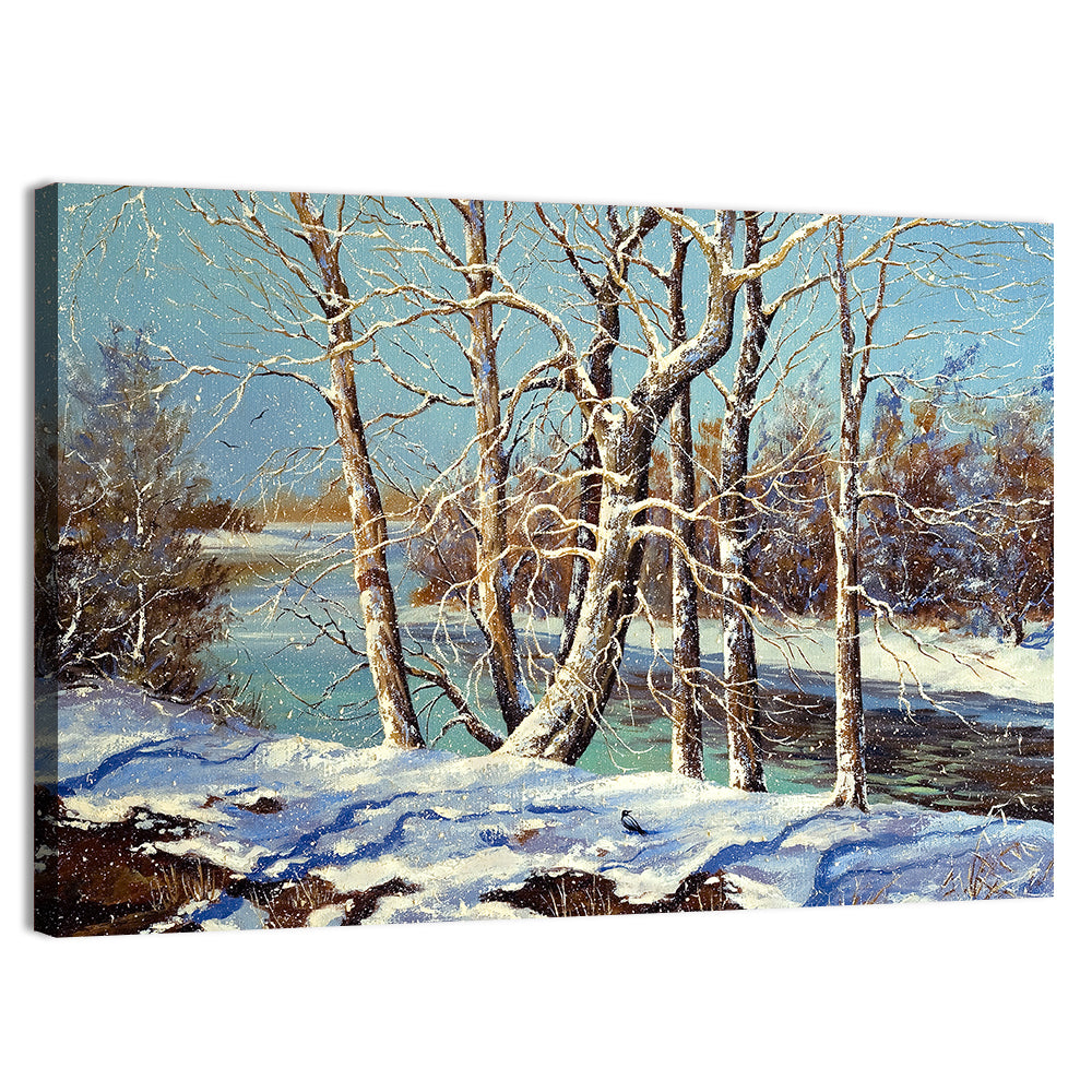 Bare Trees Along a Frozen River Wall Art
