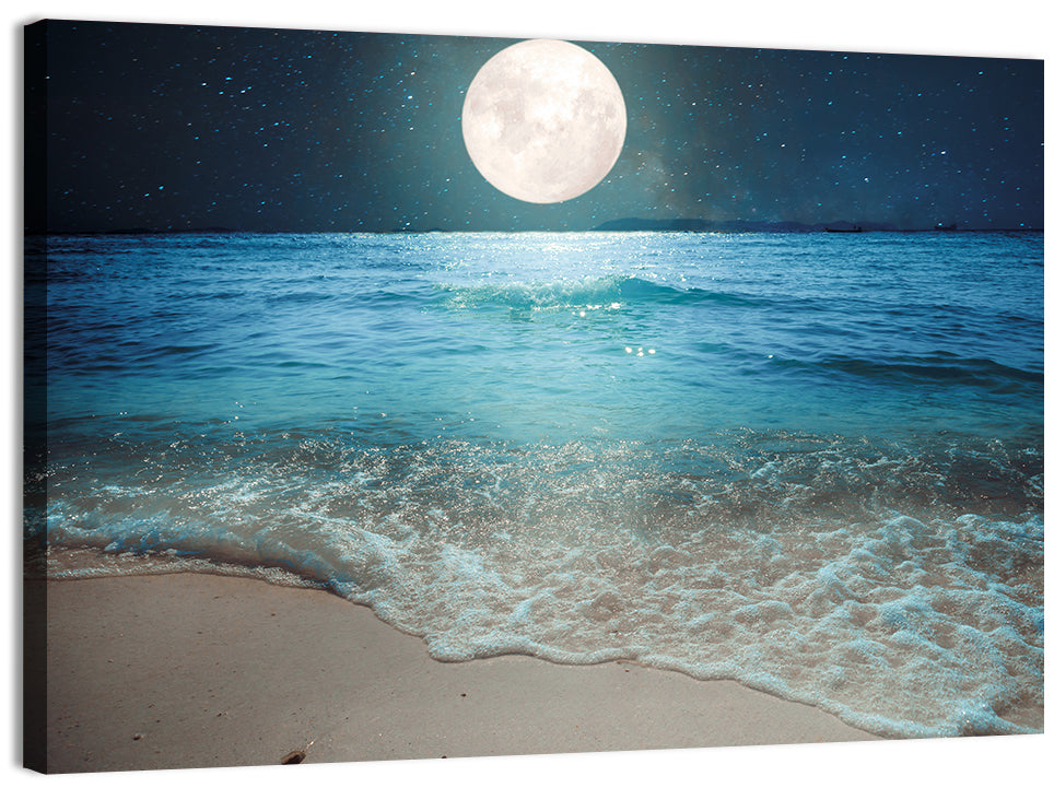 Full Moon Over Beach Wall Art, canvas print, landscape