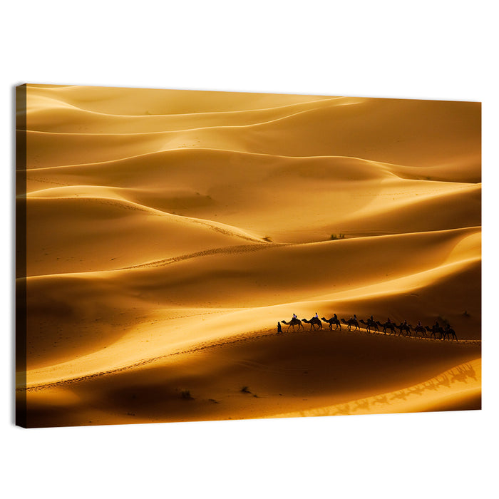 Golden Hour Camel Caravan Wall Art as a canvas print
