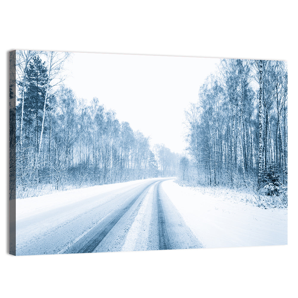 Tire Tracks on Snowy Road Wall Art