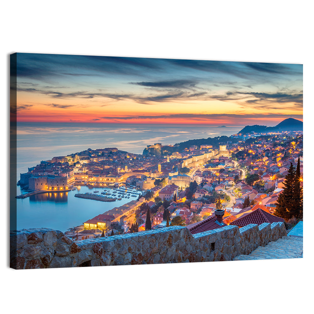 Old Town Dubrovnik at Dusk Wall Art, canvas print, landscape