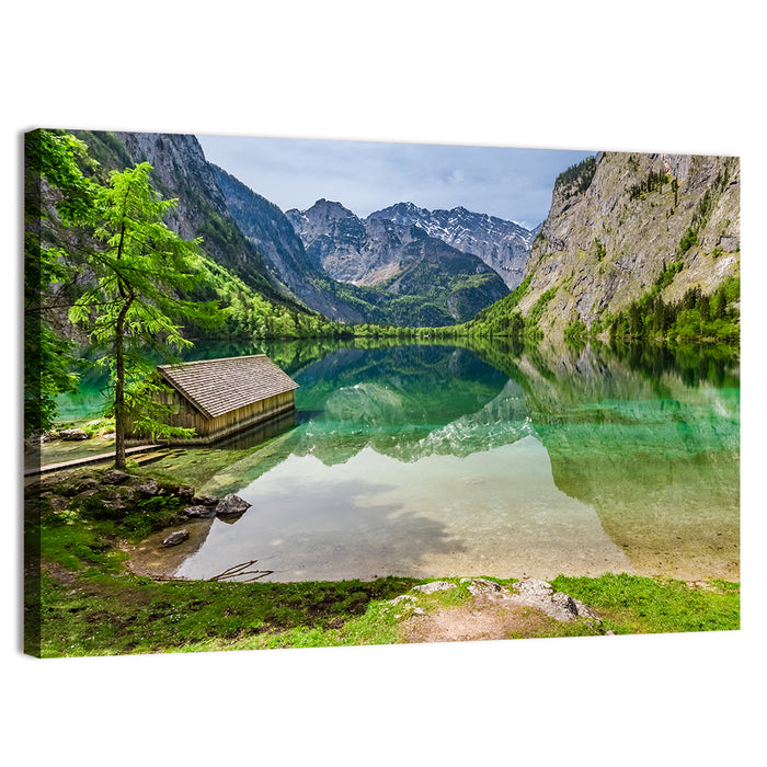 Obersee Boathouse Reflection Wall Art as a canvas print