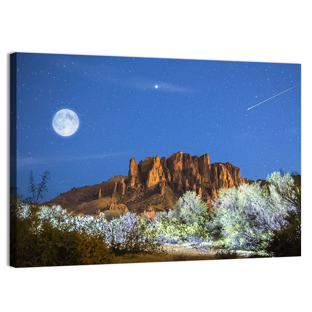 Moonlit Superstition Mountains Arizona Wall Art, canvas print, landscape
