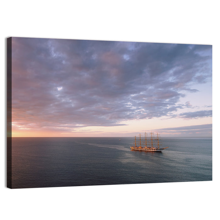 Sunlit Tall Ship at Sea Wall Art as a canvas print