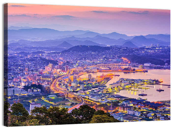 Sasebo Downtown Twilight Harbor Wall Art as a canvas print