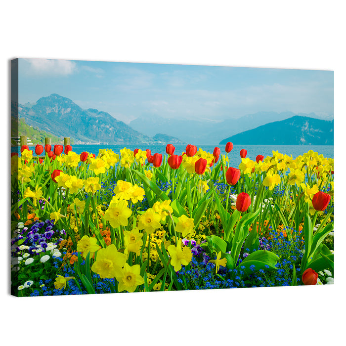 Lake Lucerne Daffodils Wall Art as a canvas print