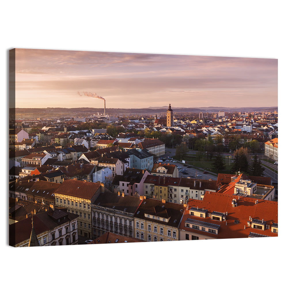 Red Tiled Rooftops at Golden Hour Wall Art, canvas print, landscape