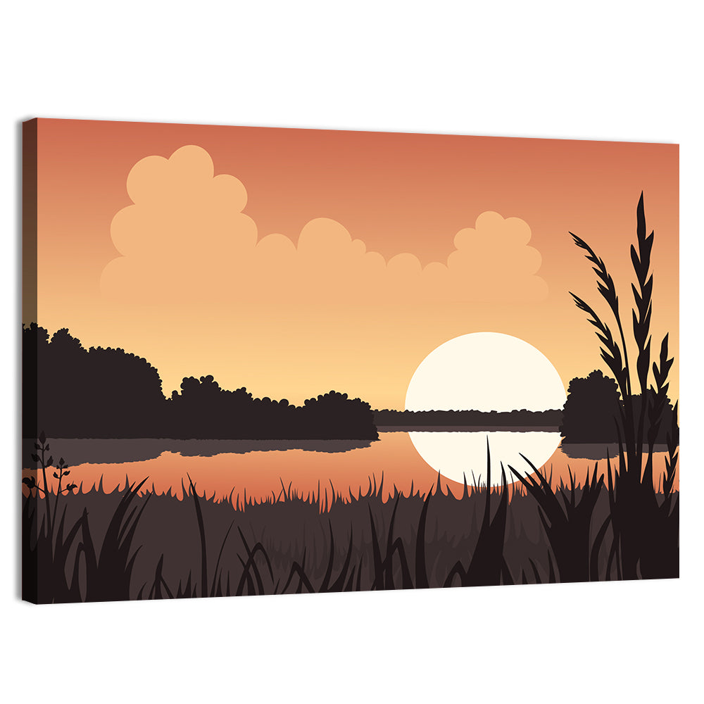 Summer Lake Sunset Wall Art, canvas print, landscape