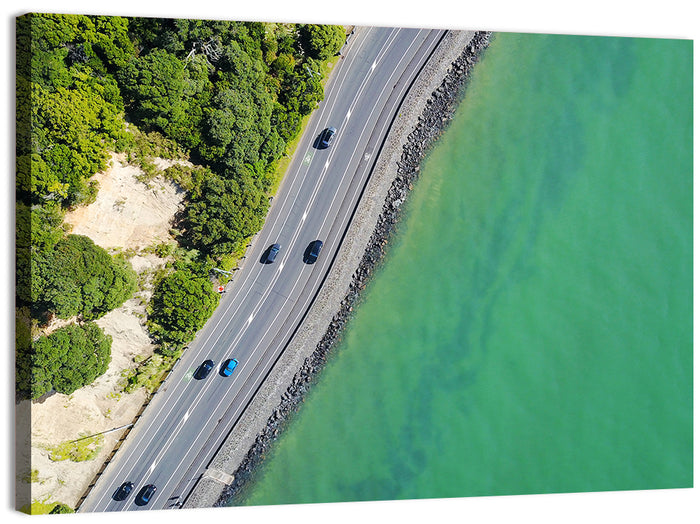 Auckland Coastal Highway Aerial View Wall Art as a canvas print