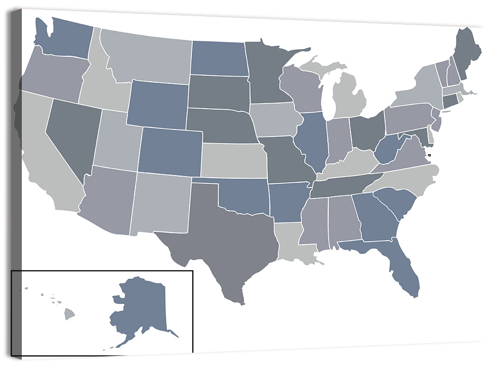 Minimalist USA Map in Blue and Grey Wall Art