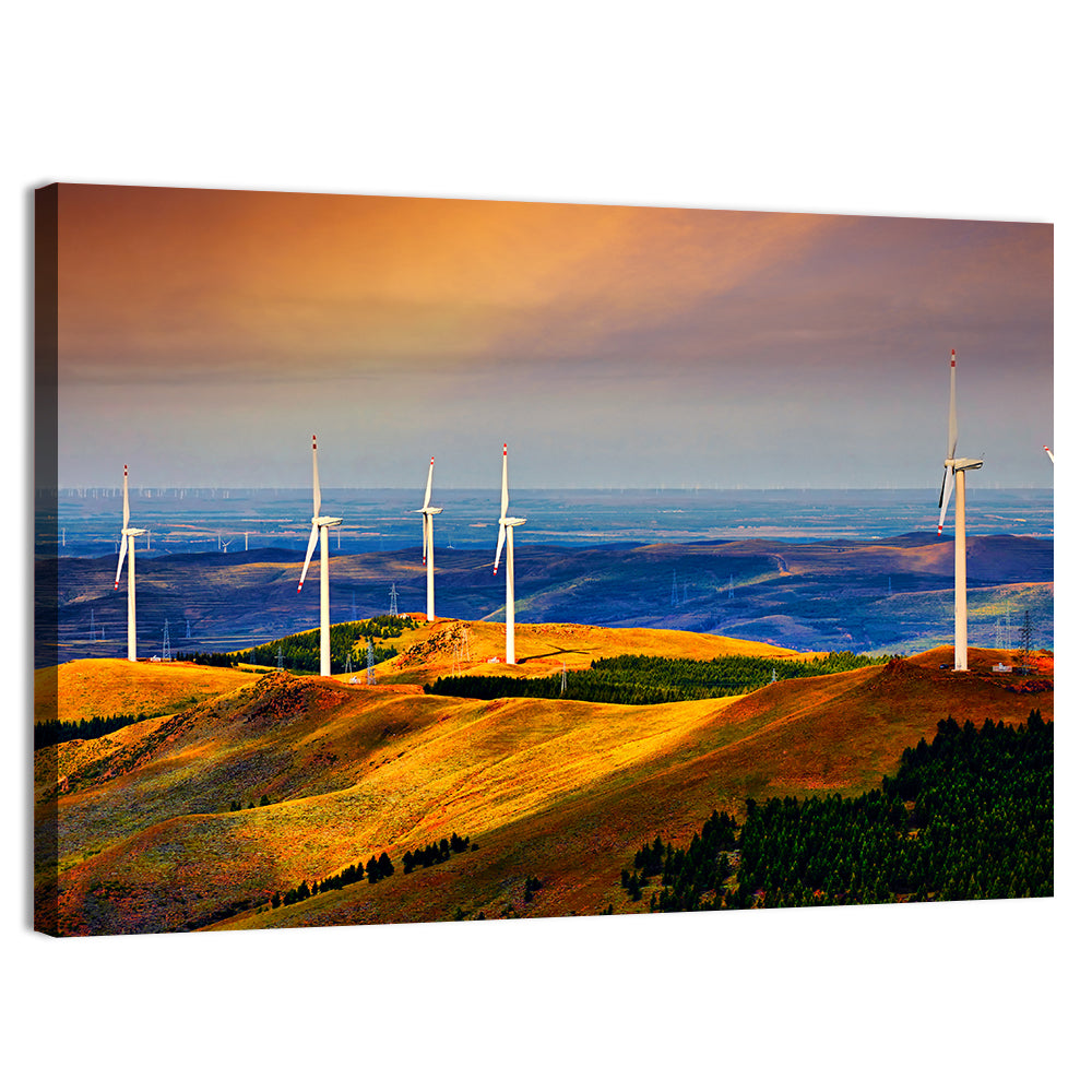 Golden Hour Wind Turbines Wall Art