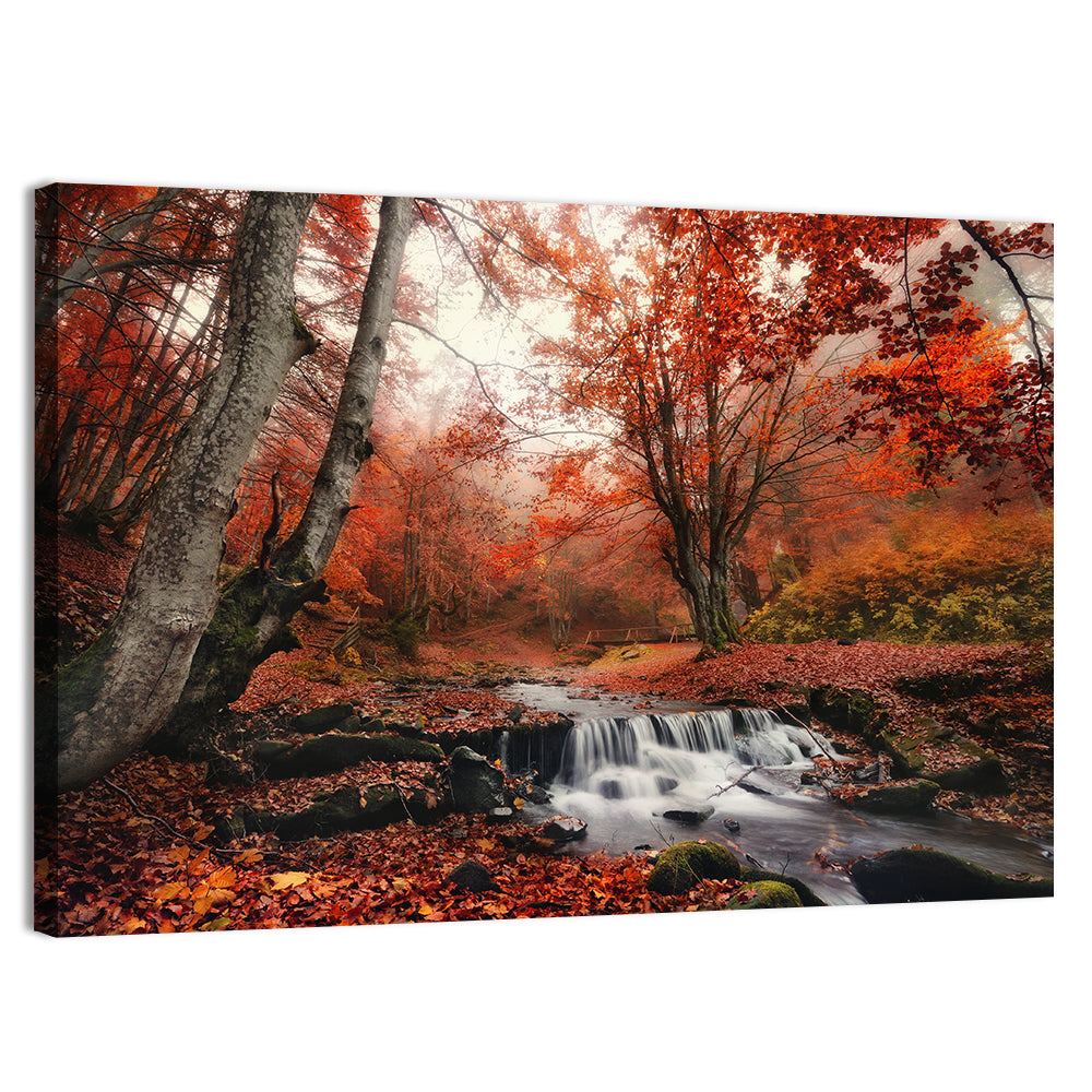 Autumn Forest Stream with Footbridge Wall Art