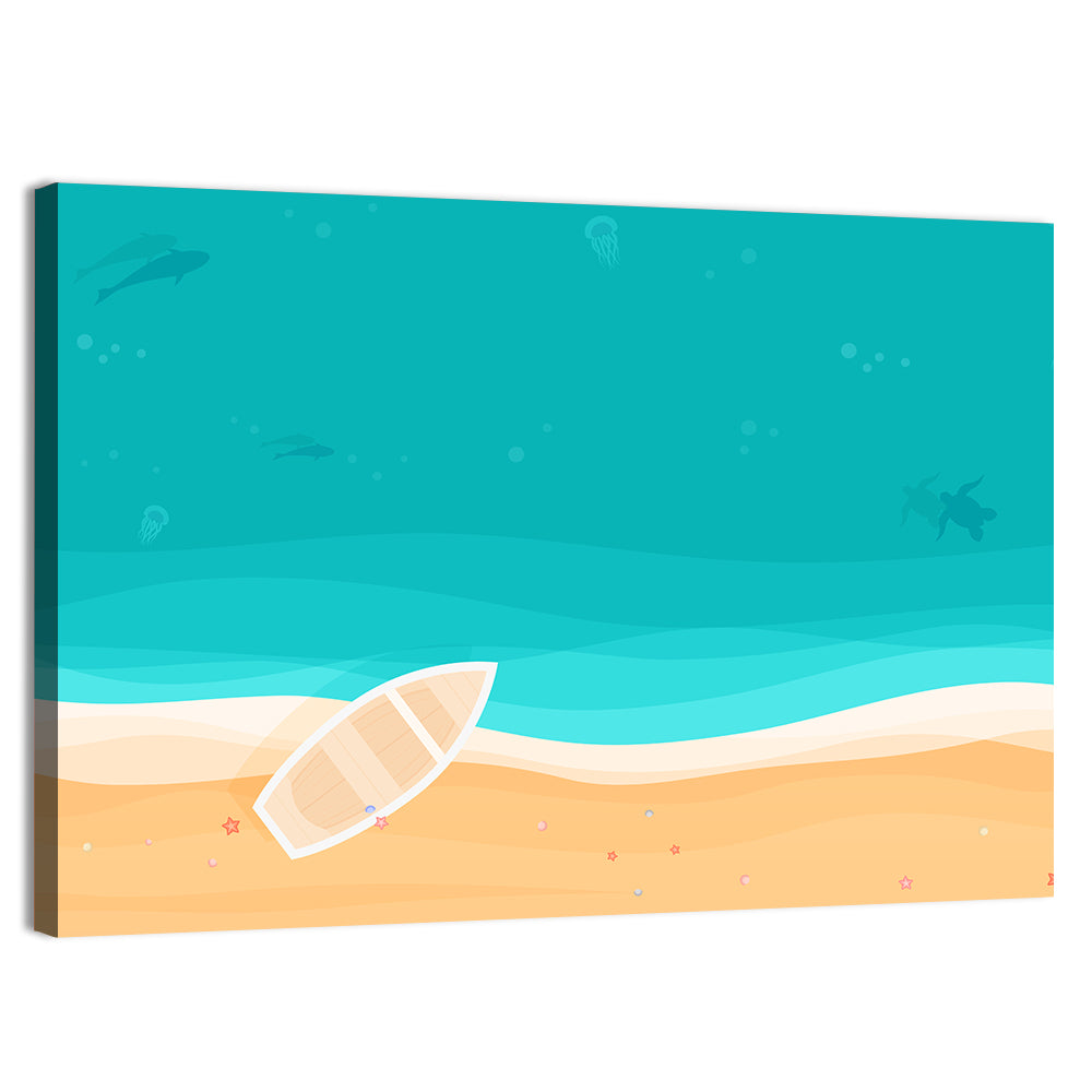 Sandy Beach Aerial Illustration Wall Art, canvas print, landscape