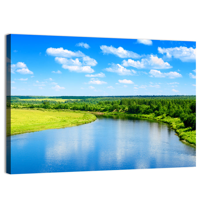 Blue River Meadow Wall Art as a canvas print