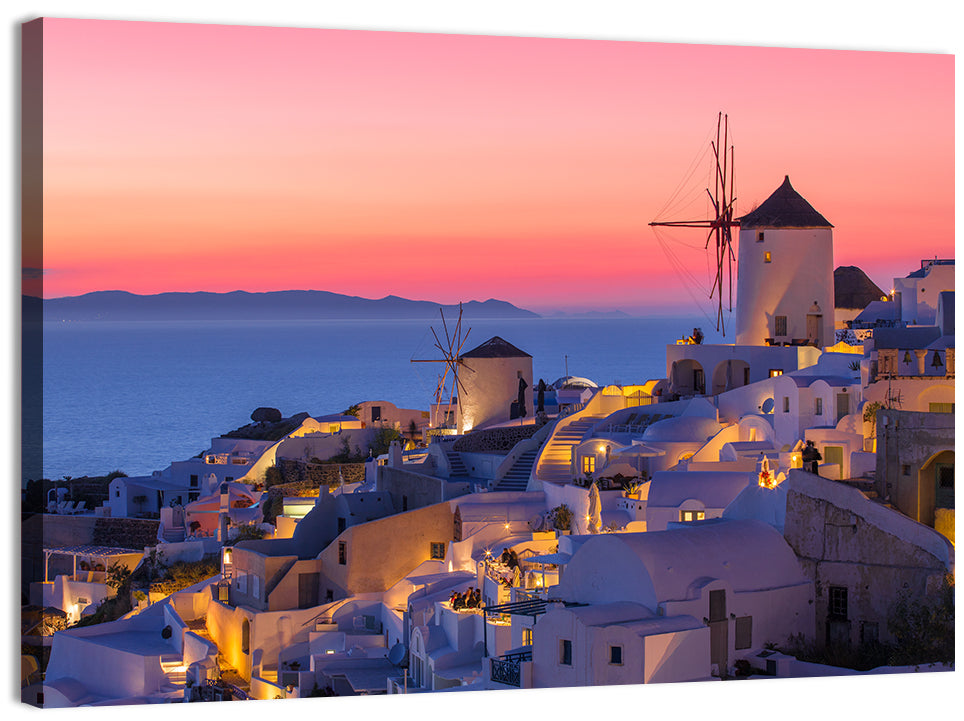 Oia Windmills at Dusk Wall Art