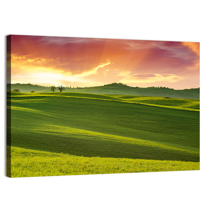 Tuscany Rolling Hills Sunset Wall Art as a canvas print