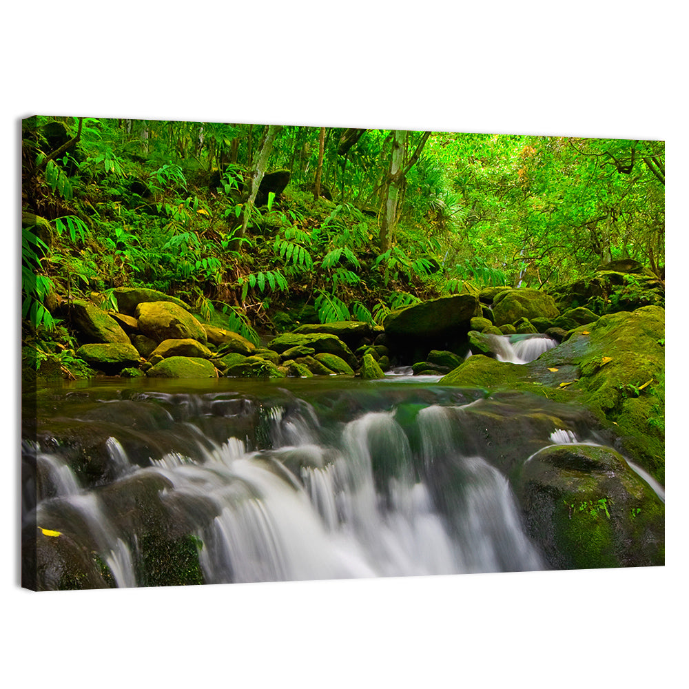 Emerald Jungle Stream Wall Art, canvas print, landscape