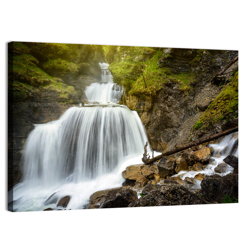 White Cascade Over Mossy Rocks Wall Art