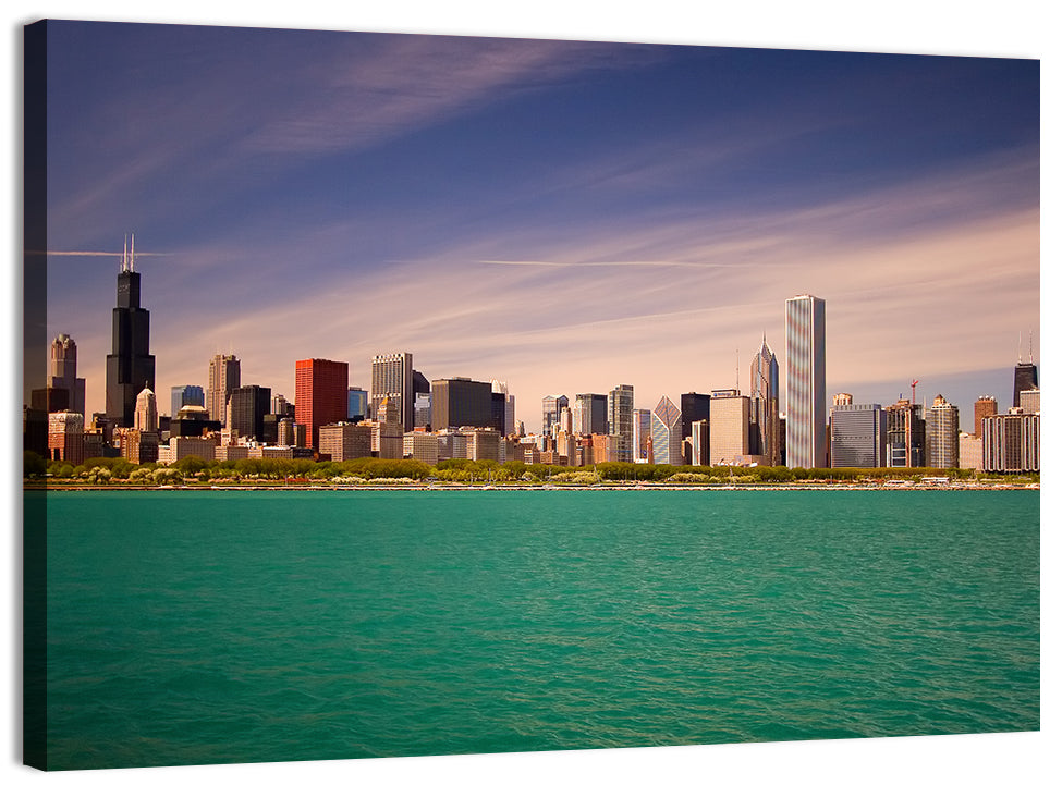 Chicago Skyline Above Lake Michigan Wall Art, canvas print, landscape