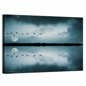 Birds Flock Over Lake Wall Art