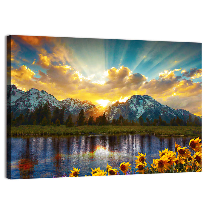 Grand Teton Sunrise Reflection Wall Art as a canvas print