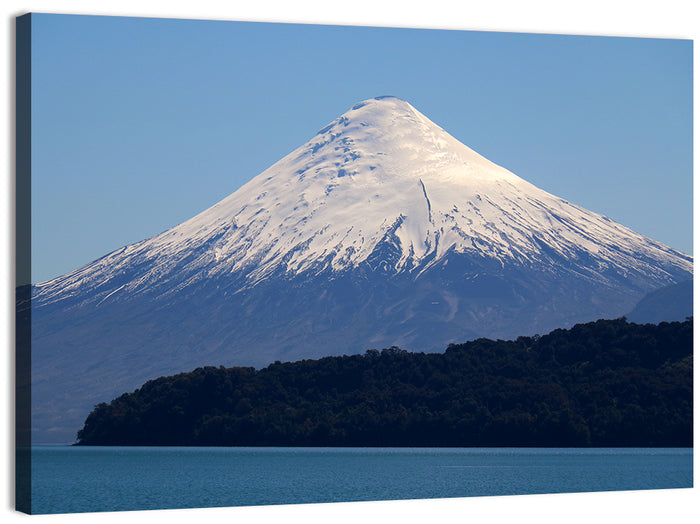 Snow-capped Osorno Volcano Over Lake Wall Art as a canvas print