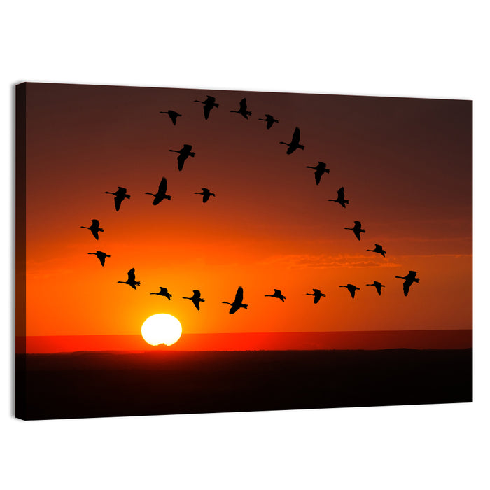 Heart-shaped Flock of Birds Wall Art as a canvas print