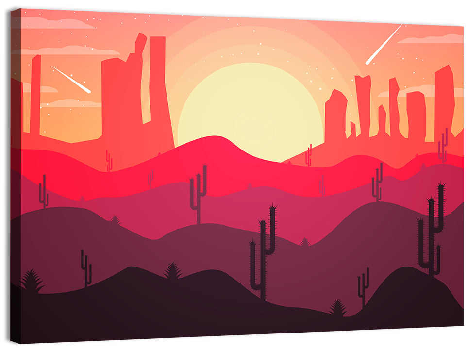 Sunset Desert Cacti Wall Art, canvas print, landscape
