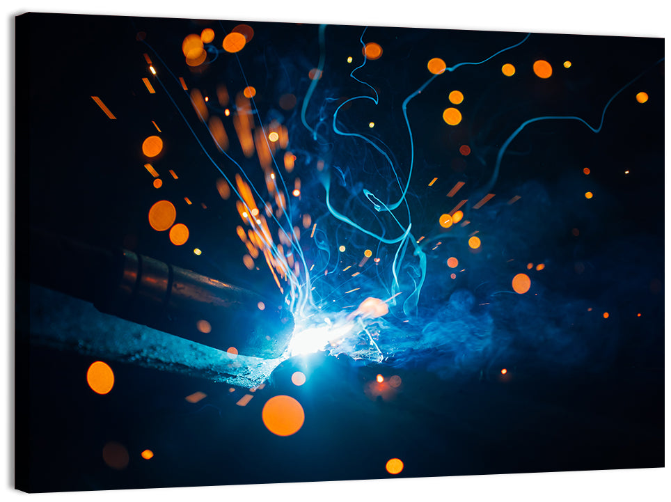 Bright Blue Welding Sparks Wall Art, canvas print, landscape