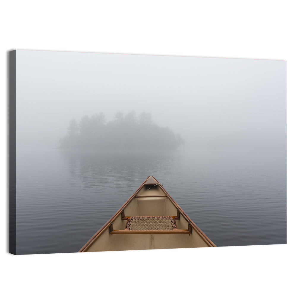 Canoe on Misty Ontario Lake Wall Art, canvas print, landscape