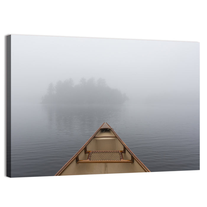 Canoe on Misty Ontario Lake Wall Art as a canvas print
