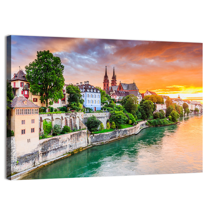 Basel Old Town at Sunset Wall Art as a canvas print