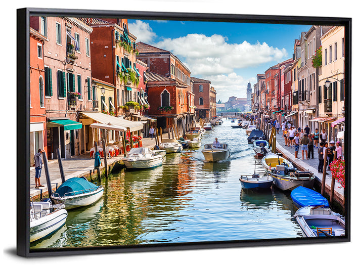 Sunlit Burano Canal, Venice Wall Art as a framed canvas
